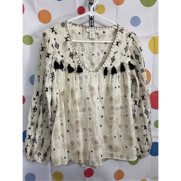 NEW Rachel Zoe Boho Peasant Style Top Beiges & Black Tassels Size Small ❤️🌿 - Picture 9 of 11